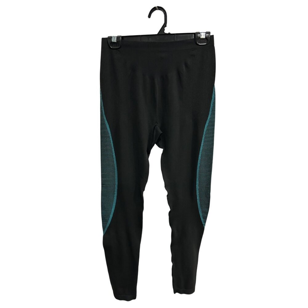 Womens Black Teal Seamless Leggings Size Large Activewear Stretchy